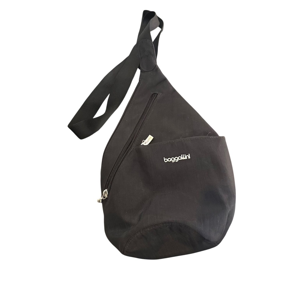 baggallini Black Nylon Sling Backpack Teardrop Crossbody Bag RFID Travel Purse